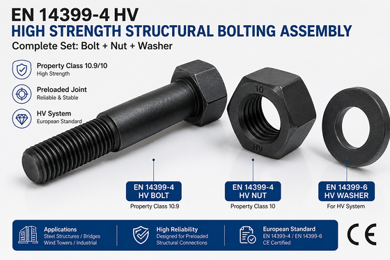 Black Oxide EN 14399-4 HV Bolts Nuts Steel Construction Bolts