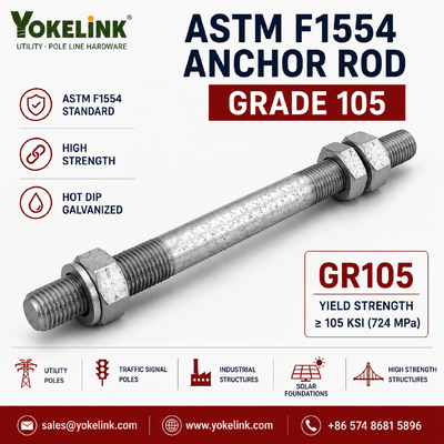Tiges d'ancrage ASTM F1554 Grade 55 3/4''–2 pour fondations de poteaux utilitaires